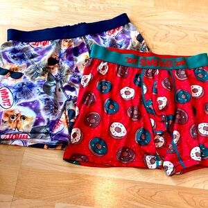Lot of 2 Men’s label M/L stretchy boxer briefs doughnut & galaxy cats